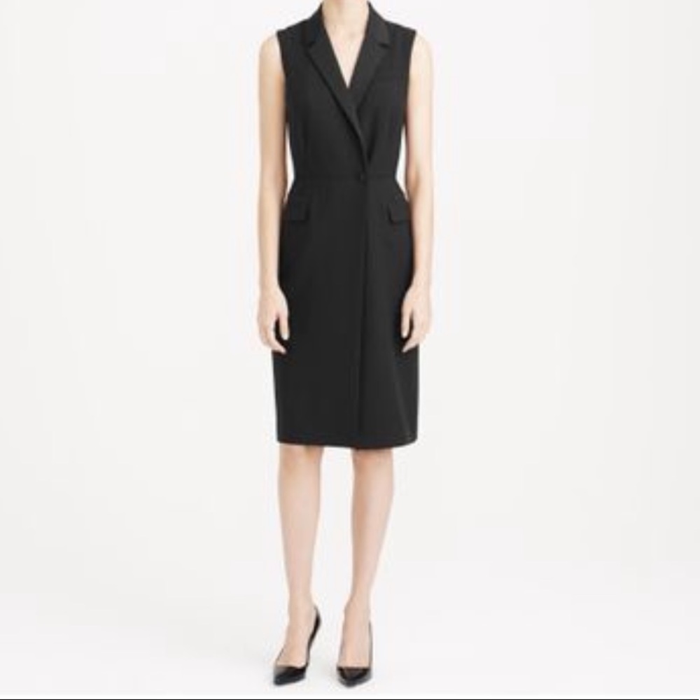 J Crew black tuxedo wrap dress in Italian wool crepe